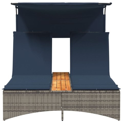 Podwójny leżak z baldachimem i poduszkami Szary polirattan