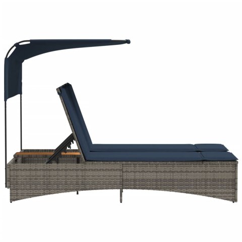 Podwójny leżak z baldachimem i poduszkami Szary polirattan