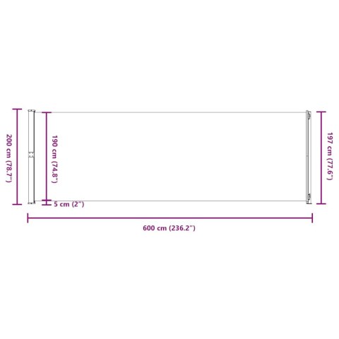 Zwijana markiza boczna na taras, 200x600 cm, brązowa