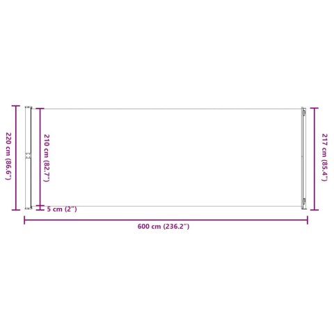 Zwijana markiza boczna na taras, 220x600 cm, czarna