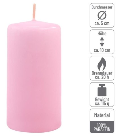 Zestaw świec filarowych, 10 cm, Ø 5 cm, różowe, 8 szt.
