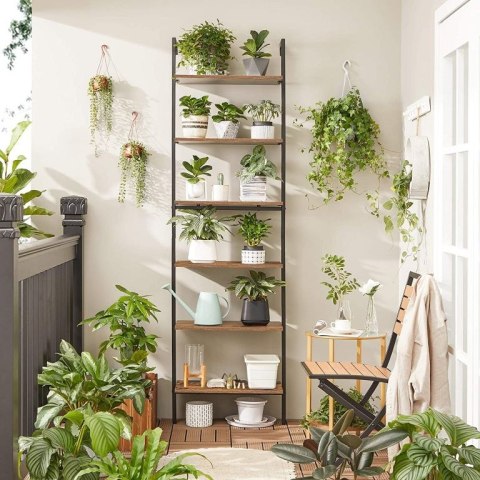 Regał industrialny 6 półek, stal i płyta, 204x60x30 cm, brąz