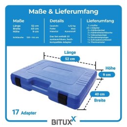 Bituxx 34‑częściowy tester układu chłodzenia - ciśnieniowy test szczelności i napełnianie chłodnicy