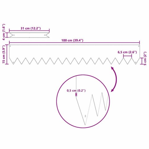 VidaXL Krawężnik do trawnika 50 pcs Srebrny 100 x 0.05 x 20 cm