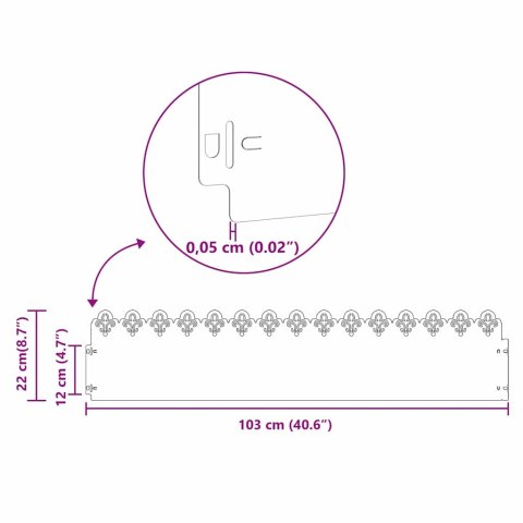 VidaXL Obrzeża trawnikowe 30 pcs Srebrny 103 x 0,05 x 22 cm