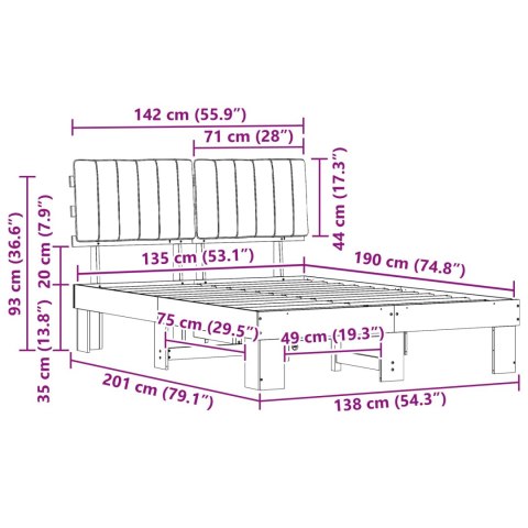 VidaXL Ramka łóżka z tapicerowanym wezgłowiem Jasnoszary 135 x 190 cm