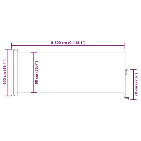Wysuwana markiza boczna na taras, 100 x 300 cm, czerwona