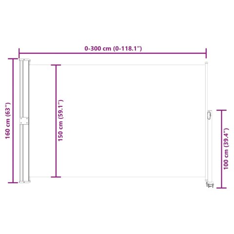Wysuwana markiza boczna na taras, 160 x 300 cm, niebieska
