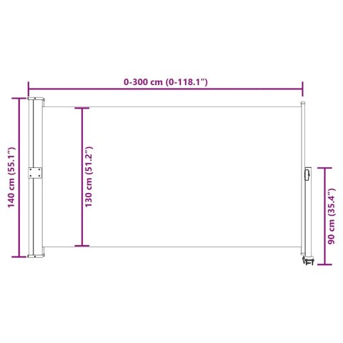 Zwijana markiza boczna na patio, 140 x 300 cm, brązowa
