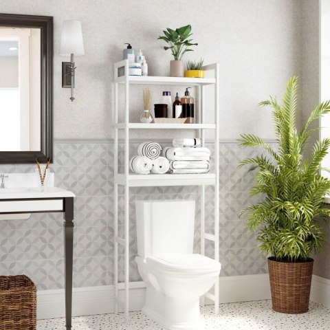 Biała bambusowa półka łazienkowa 3-poziomowa, 63x26,1x170 cm