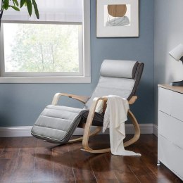 Fotel bujany szary z podnóżkiem, drewno brzozowe, 150 kg