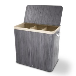Kosz na pranie bambusowy 150l, 3 komory, szary, z pokrywą