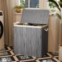Kosz na pranie bambusowy 150l, 3 komory, szary, z pokrywą