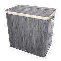 Kosz na pranie bambusowy 150l, 3 komory, szary, z pokrywą