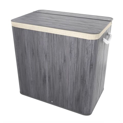 Kosz na pranie bambusowy 150l, 3 komory, szary, z pokrywą