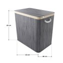 Kosz na pranie bambusowy 150l, 3 komory, szary, z pokrywą