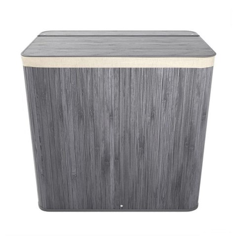 Kosz na pranie bambusowy 150l, 3 komory, szary, z pokrywą