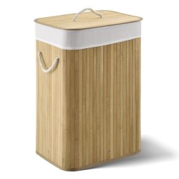 Kosz na pranie bambusowy 72 l z pokrywą i workiem, naturalny