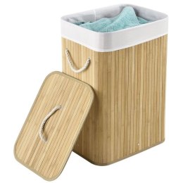 Kosz na pranie bambusowy 72 l z pokrywą i workiem, naturalny