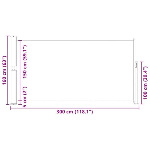 Markiza boczna na taras, wysuwana 160 x 300 cm, szara