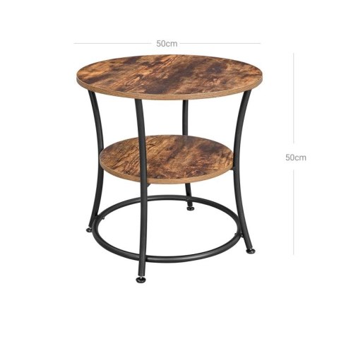 Okrągły stolik kawowy z półką, rustykalny, metalowy stelaż