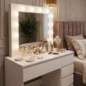 Toaletka kosmetyczna z lustrem i oświetleniem 5 szuflad taboret ModernHome