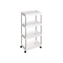 Wąski biały regał na kółkach 4 półki 6 haczyków 40x22x86 cm