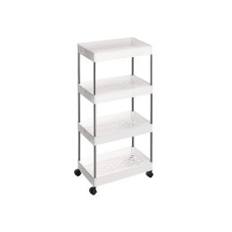 Wąski biały regał na kółkach 4 półki 6 haczyków 40x22x86 cm