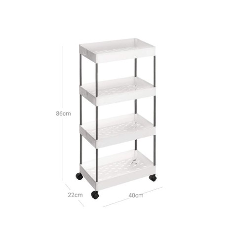 Wąski biały regał na kółkach 4 półki 6 haczyków 40x22x86 cm