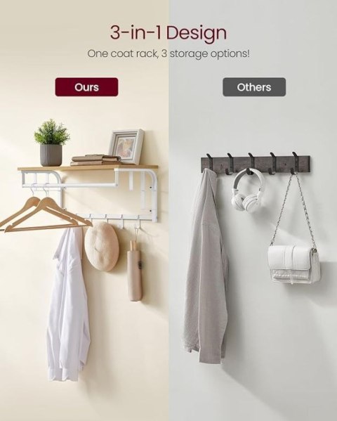 Wieszak ścienny z półką i drążkiem dąb złoty/biały 66x30 cm