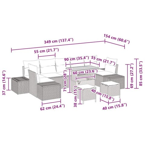Zestaw Sof na Ogród z poduszką 10 pcs Beżowy i jasnoszary