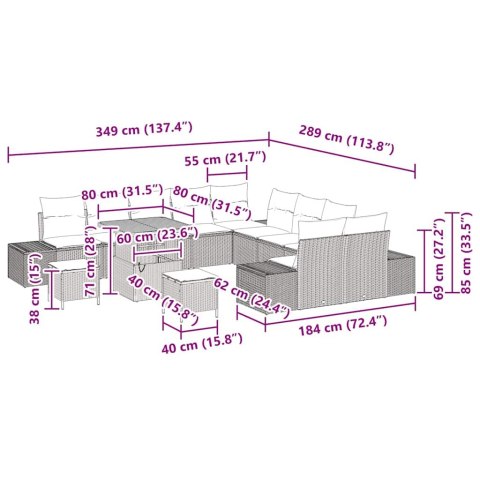 Zestaw Sof na Ogród z poduszką 13 pcs Beżowy i kremowy