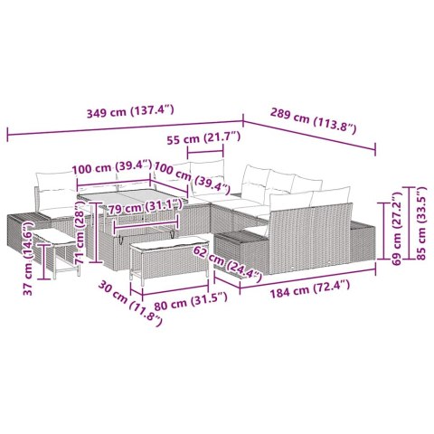 Zestaw Sof na Ogród z poduszką 13 pcs Czarny Polirattan