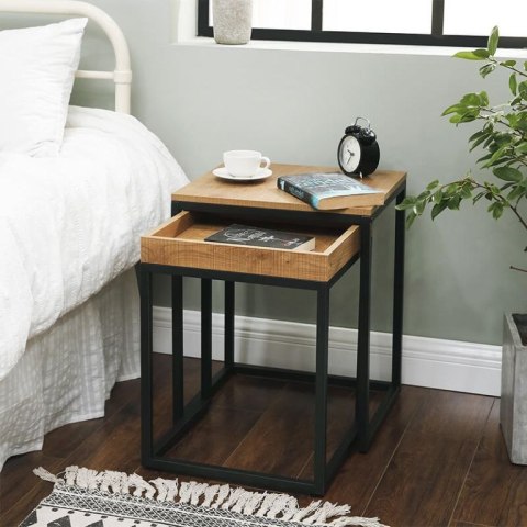 Zestaw stolików kawowych loft, stal i drewno, 2 sztuki