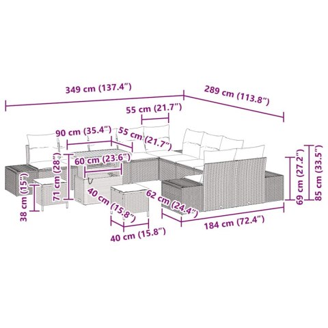 Zestaw Sof na Ogród z poduszką 13 pcs Jasnoszary i ciemnoszary