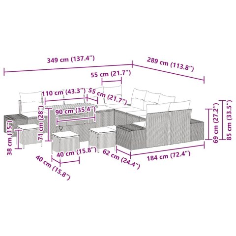 Zestaw Sof na Ogród z poduszką 14 pcs Szary Polirattan