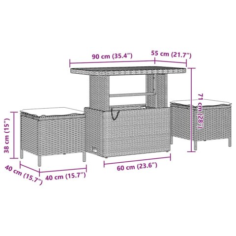 Zestaw Sof na Ogród z poduszką 9 pcs Czarny i kremowy