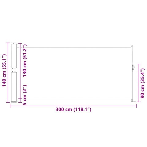 Zwijana markiza boczna, 140 x 300 cm, brązowa