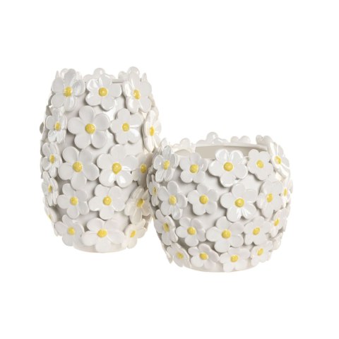 Wazon Home ESPRIT Żółty Biały Ceramika Shabby Chic 21 x 21 x 18 cm