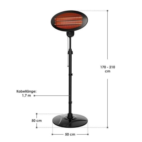 Promiennik kwarcowy 2000W na statywie, 3 tryby, IP34