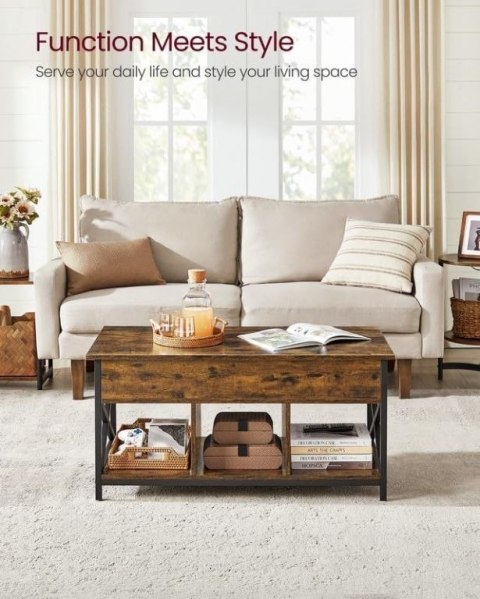 Stolik kawowy z podnoszonym blatem, industrialny, 100x50 cm