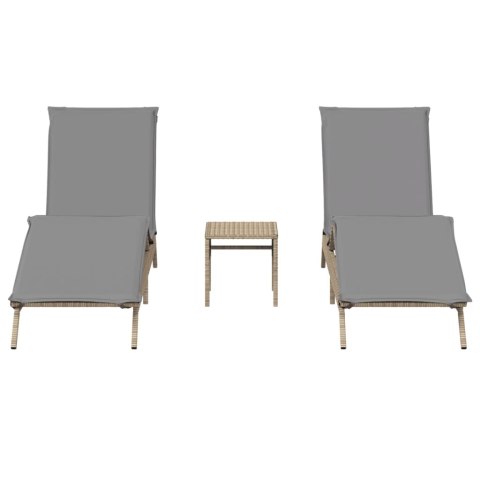 VidaXL Leżaki ze stolikiem, 2 szt., beżowe, polirattan