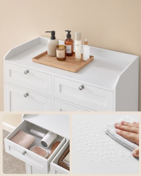 Biała szafka łazienkowa z koszami na pranie i szufladami MDF