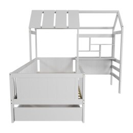 Białe łóżko dziecięce domek Yari z biurkiem i szufladami