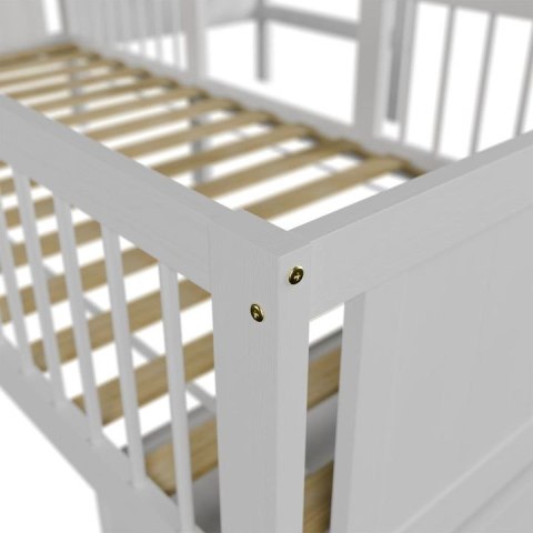 Białe łóżko dziecięce domek Yari z biurkiem i szufladami