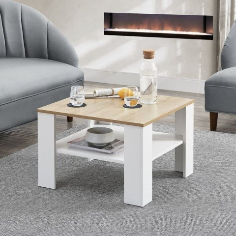 Biały stolik kawowy z półką, 60x60x45 cm, nowoczesny design