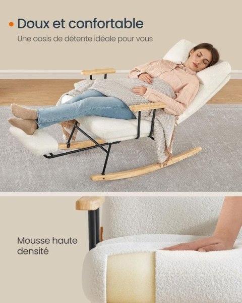 Kremowy fotel bujany z podnóżkiem i regulacją, 160 kg