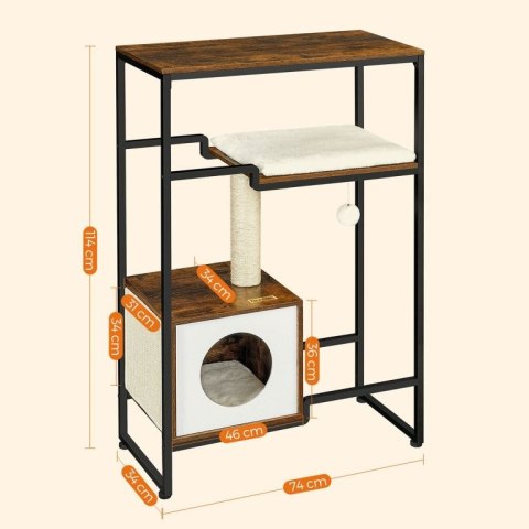 Mebel dla kota vintage z drapakiem i półką, 74x34x114 cm