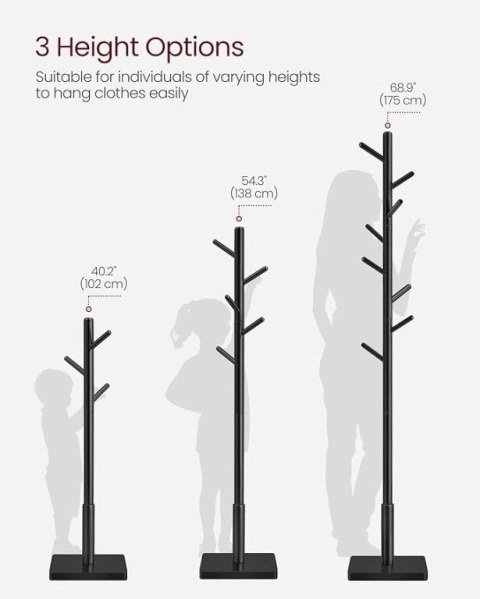 Minimalistyczny czarny stojak na ubrania, drewno kauczukowe