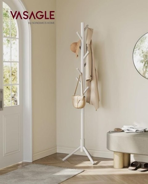 Nowoczesny wieszak na ubrania, beżowy, drewno kauczukowe